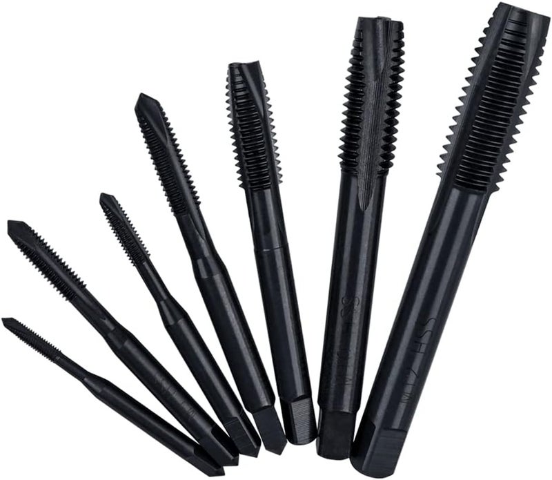 Mesee 7 Pieces Nitriding Coated Spiral Pointed Taps Set High Speed Steel Metric Thread Tap M3 M4 M5 M6 M8 M10 M12 Machine Plug Screw Tap Threading Tools Kit - Image 1